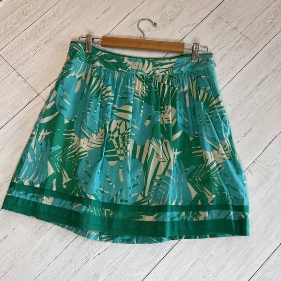 Ann Taylor Loft Skirt Womens SZ 4 Tropical Foliage A Line Palm Print Mini Aloha - Picture 1 of 16